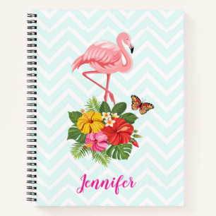 Pink Flamingo & Tropical Hibiscus Fancy Notebook