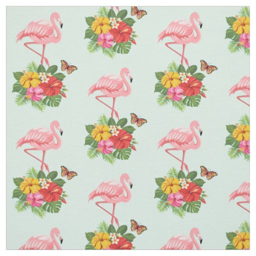 Pink Flamingo & Tropical Hibiscus Fancy Pattern Fabric