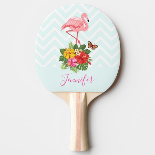 Pink Flamingo  Tropical Hibiscus Fancy Ping Pong Paddle
