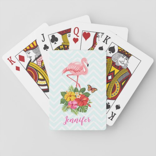 Pink Flamingo  Tropical Hibiscus Fancy Poker Cards