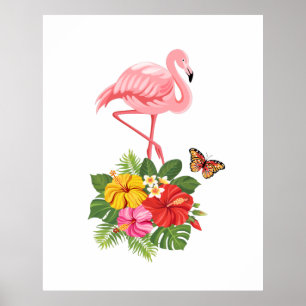 Pink Flamingo & Tropical Hibiscus Fancy Poster
