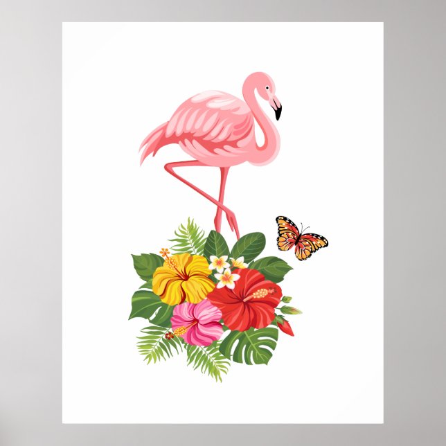Pink Flamingo & Tropical Hibiscus Fancy Poster (Front)