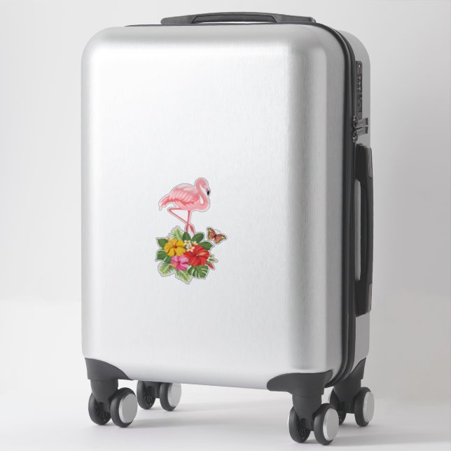 Pink Flamingo & Tropical Hibiscus Fancy Sticker (Suitcase)
