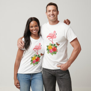 Pink Flamingo & Tropical Hibiscus Fancy T-Shirt
