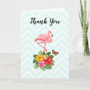 Pink Flamingo & Tropical Hibiscus Fancy Thank You Card