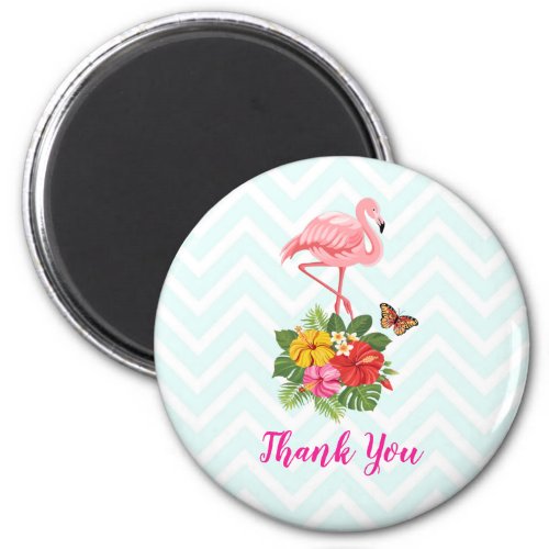 Pink Flamingo  Tropical Hibiscus Fancy Thank You Magnet