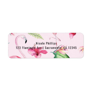 Pink Flamingo Tropical Hibiscus Floral Fun Label