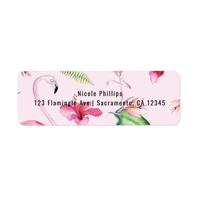 Pink Flamingo Tropical Hibiscus Floral Fun Label (Front)