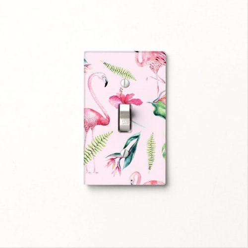 Pink Flamingo Tropical Hibiscus Floral Fun Light Switch Cover