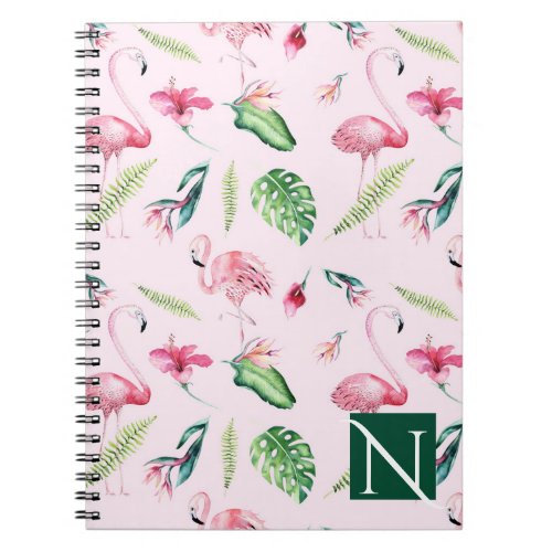 Pink Flamingo Tropical Hibiscus Floral Fun Summer Notebook