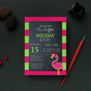 Pink Flamingo Tropical Holiday Party Invitation