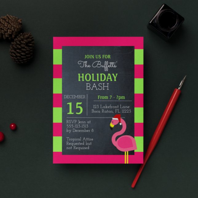 Pink Flamingo Tropical Holiday Party Invitation (Creator Uploaded)