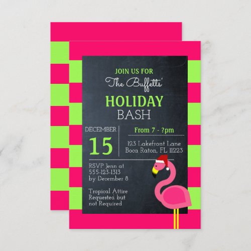 Pink Flamingo Tropical Holiday Party Invitation