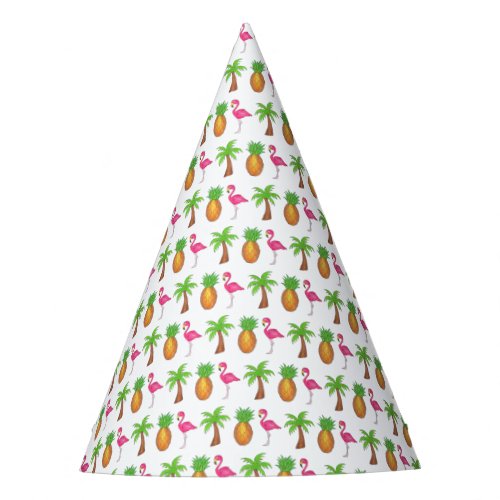 Pink Flamingo Tropical Island Palm Tree Pineapple Party Hat