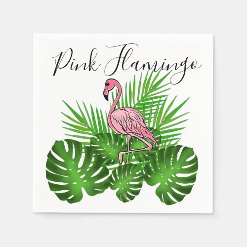 Pink Flamingo tropical jungle Leaves Napkins