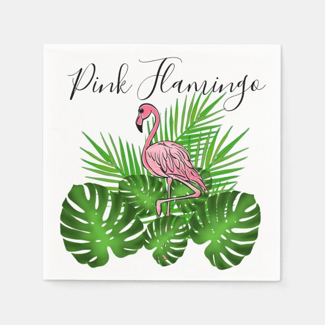 Pink Flamingo, tropical jungle Leaves Napkins (Front)