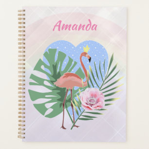 Pink Flamingo tropical leaf palm Planner