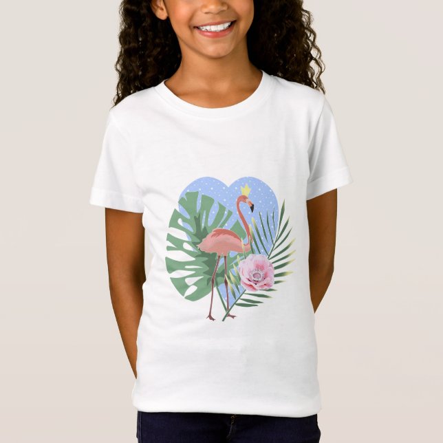 Pink Flamingo tropical leaf palm T-Shirt (Front)
