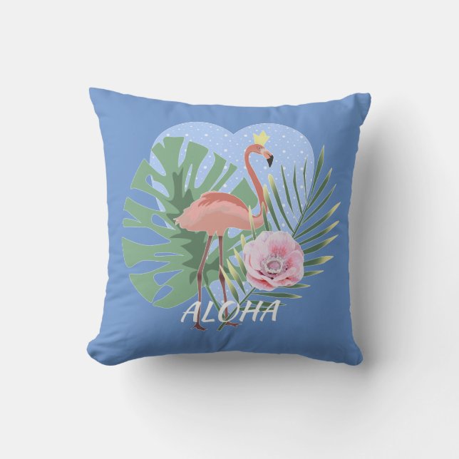 Pink Flamingo tropical leaf palm Throw Pillow (Front)
