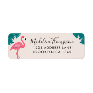 Pink Flamingo Tropical Leaf Return Address Label