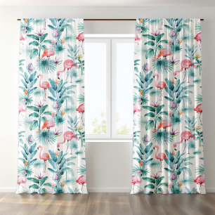 Pink flamingo tropical leaves sheer curtains