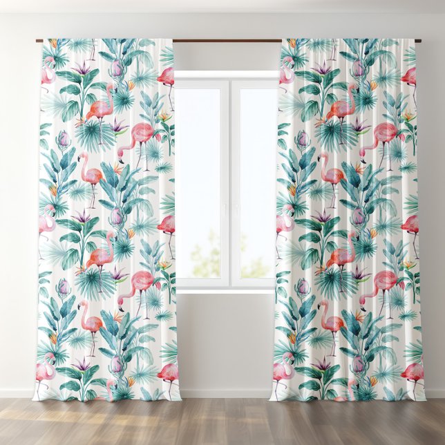 Pink flamingo tropical leaves sheer curtains (Creator Uploaded)