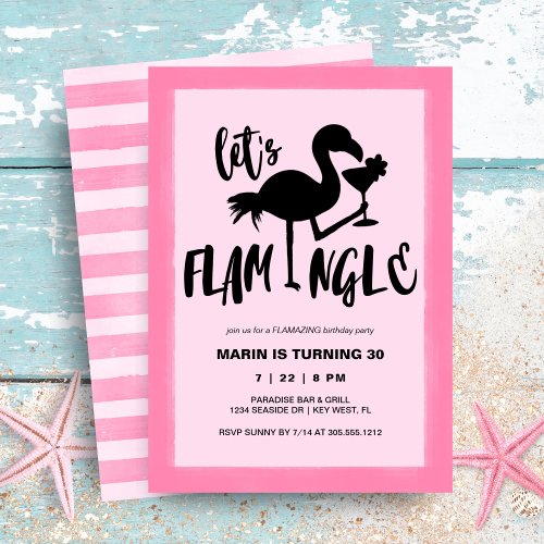 Pink Flamingo Tropical Lets Flamingle Birthday Invitation