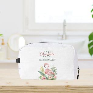 Pink flamingo tropical monogram bridesmaid dopp kit