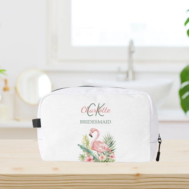 Pink flamingo tropical monogram bridesmaid dopp kit (Creator Uploaded)