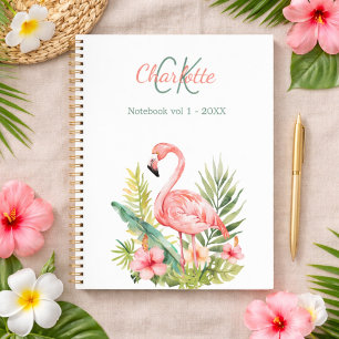 Pink flamingo tropical monogram notebook