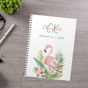 Pink flamingo tropical monogram notebook
