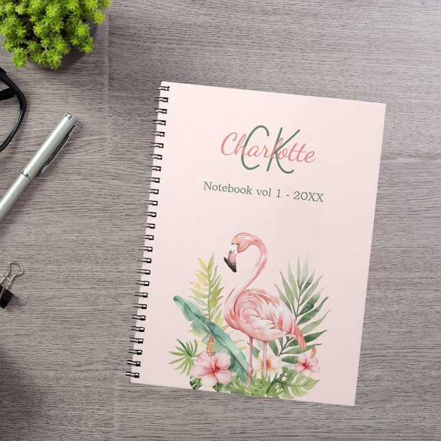 Pink flamingo tropical monogram notebook (Creator Uploaded)