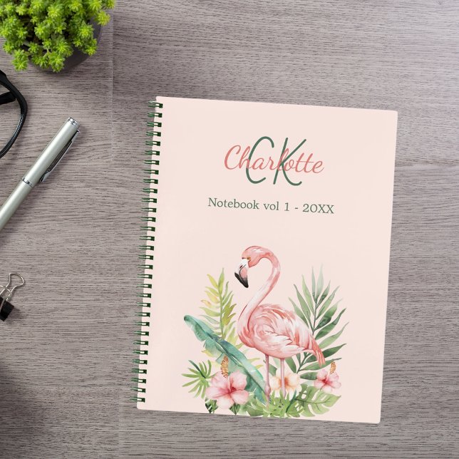 Pink flamingo tropical monogram notebook (Creator Uploaded)