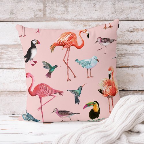Pink Flamingo Tropical outdoor  Pillow