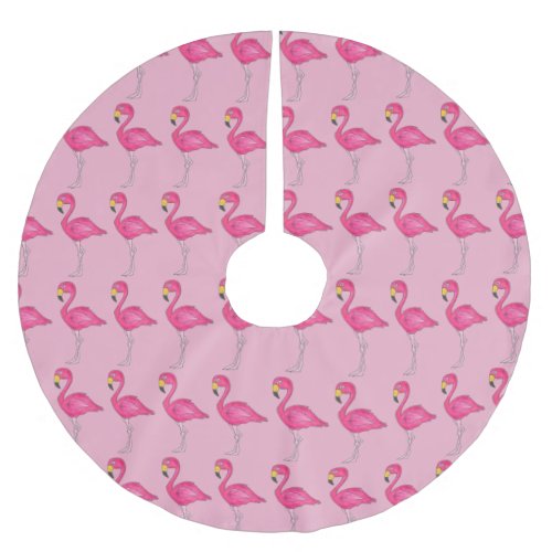 Pink Flamingo Tropical Paradise Island Bird Brushed Polyester Tree Skirt