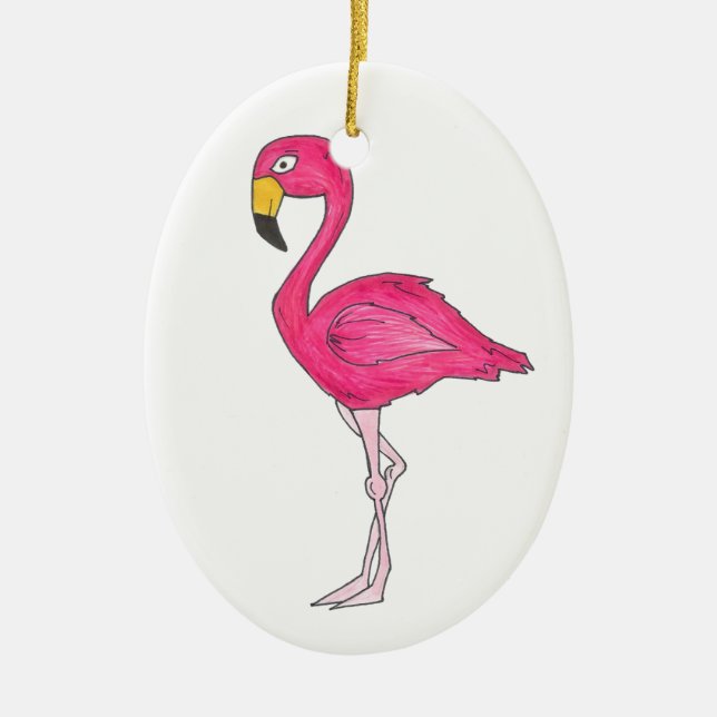 Pink Flamingo Tropical Paradise Island Bird Ceramic Ornament (Front)