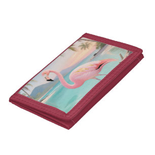 Pink Flamingo Tropical Paradise Tri-fold Wallet