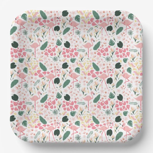 Pink Flamingo Tropical Pattern Paper Plate