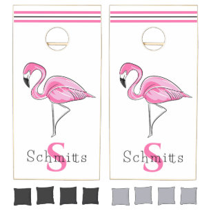 Pink Flamingo Tropical Personalized Cornhole Set