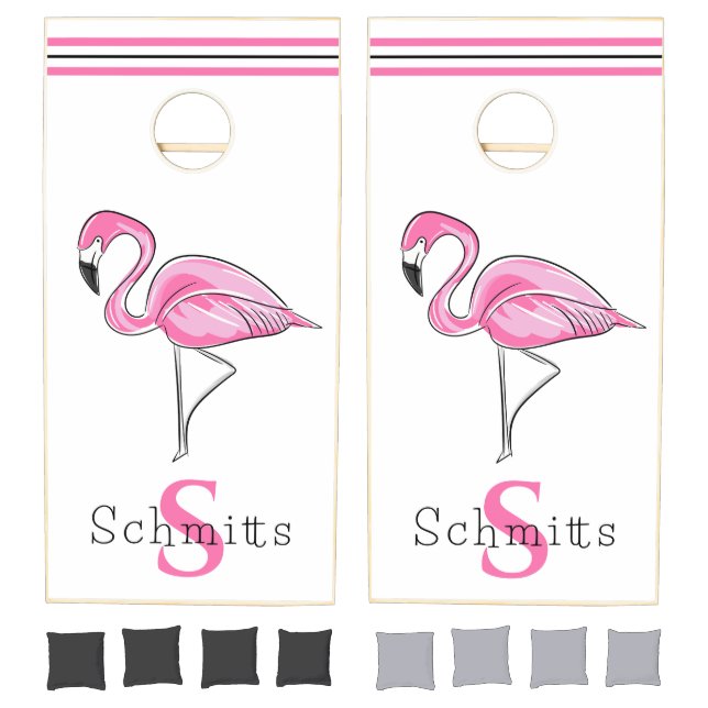 Pink Flamingo Tropical Personalized Cornhole Set (Set)