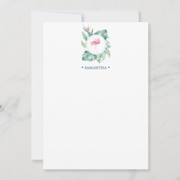 Pink Flamingo Tropical Personalized Stationery Note Card by VGInvites at Zazzle