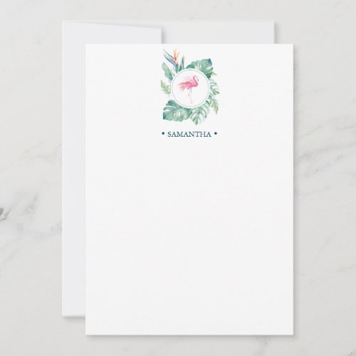 Pink Flamingo Tropical Personalized Stationery Note Card