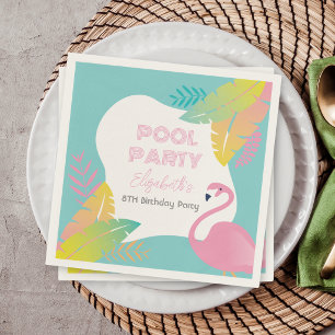 Pink Flamingo Tropical Pool Party Birthday Napkins