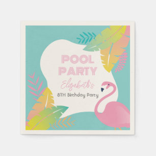 Pink Flamingo Tropical Pool Party Birthday Napkins