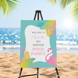 Pink Flamingo Tropical Pool Party Birthday Welcome Foam Board