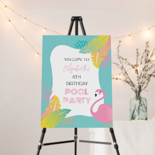 Pink Flamingo Tropical Pool Party Birthday Welcome Foam Board