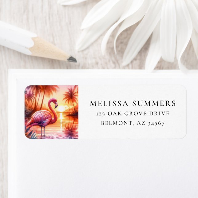Pink Flamingo Tropical Return Address Label (Insitu)
