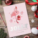 Pink Flamingo Tropical Santa Christmas Foil Holiday Card<br><div class="desc">A modern stylish holiday flat greeting card with modern typography featuring a decorated pink Flamingo. Easily customize this card by clicking the "Personalize" button.</div>