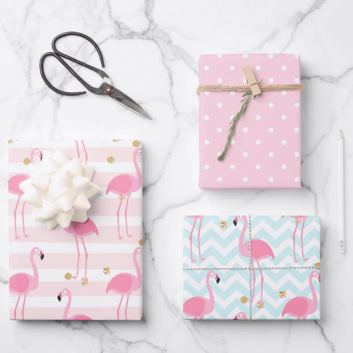 Tropical Theme Pink Luxury Gift Wrap Flamingo Wrapping Paper 
