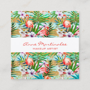 Pink Flamingo Tropical Square Business Card